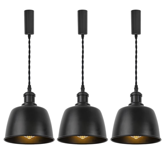 KAYYELAMP H-Type Track Lamp 3.2 Ft Adjusted Height E26 Black Base with Shade Vintage Metal for Home Kitchen Farmhouse Set Three(No Bulb, Track)
