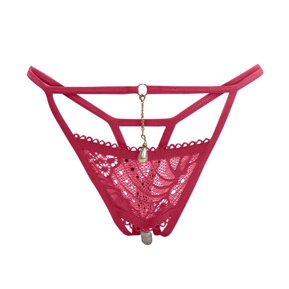 Virmaxy Alluring See Through Seamless Thongs for Women Fashion Comfortable Alluring Pearl Hollow Out Open Gear Exemption From Detachment Thong Briefs Hot Pink-B One Size