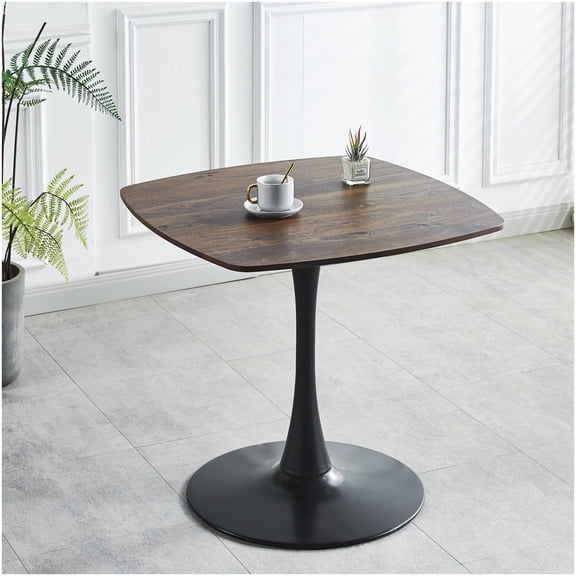 CHAMPFLAG 31.5 Inch Round Dining Table with Pedestal Base, Black and Dark Walnut Finish for Small Spaces