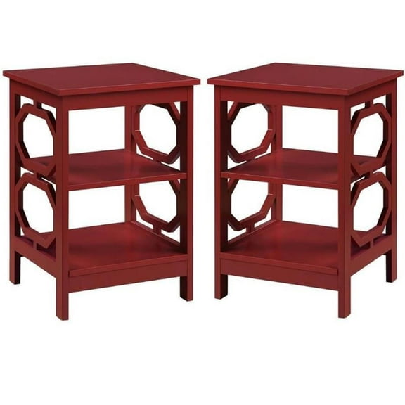 Home Square Omega End Table in Cranberry Red Wood Finish - Set of 2