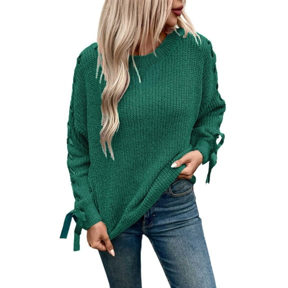 DuoJiaJ Women's Fall/winter Sweater With Bow Pullover Loose Casual Long Sleeved Sweater Women's Lightweight Sweater Green L