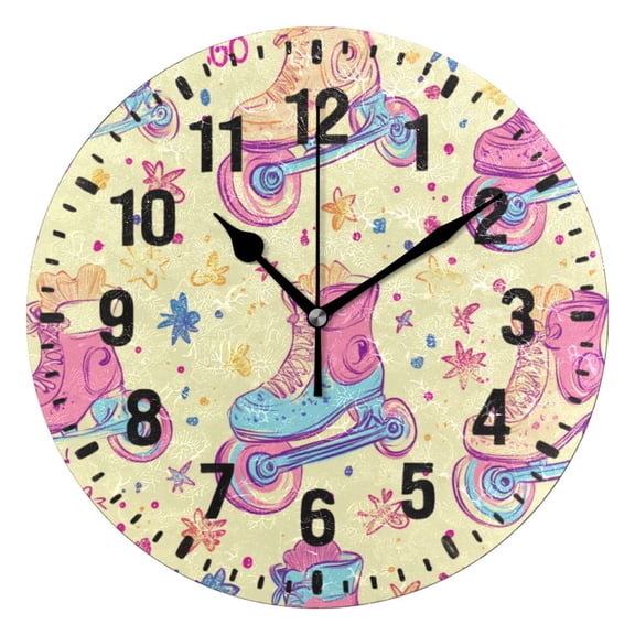 Yayeee 10" Wall Clock Battery Operated Quartz Round Silent Non-Ticking Home Decor, Neon Skates