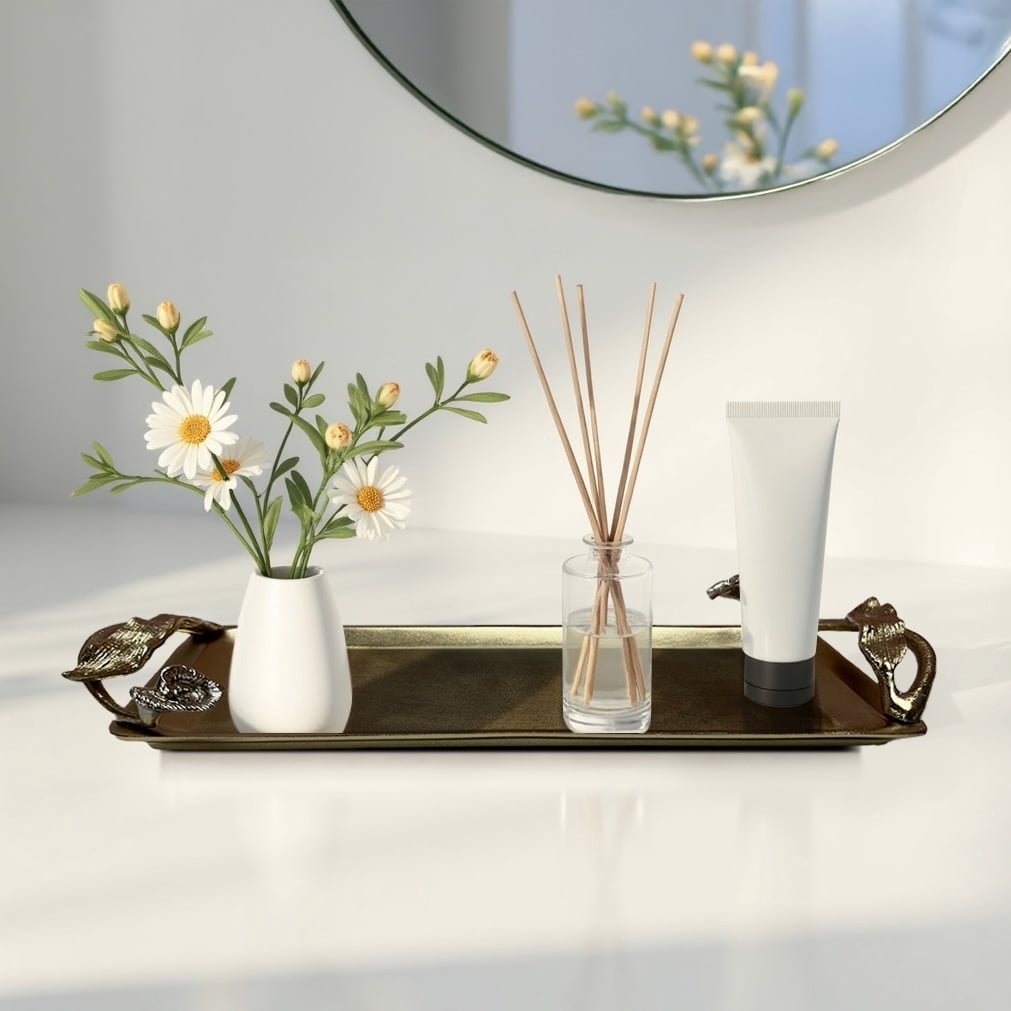 Metal Vanity Tray for Dresser Nightstand Makeup Perfume Skincare Organizer Decorative Gold Accessory Bathroom Sink Countertop Bedroom Table Decor