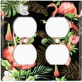 thumbnail image 3 of Metal Light Switch Plate Outlet Cover Tropical Pink Flamingo Flower Leaves Black FGO005, 3 of 13