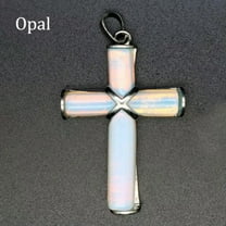 HOOUN Natural Chakra Crystal Cross Pendant Gems Stone Amulet Energy Reiki Healing Gift-Opal