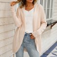 thumbnail image 2 of CheerKidz Women Solid Color Long Sleeve V Neck Knitted Cardigan Sweater Jacket Casual Fashionable Solid Color Top for Party Work Travel All Seasons(Beige,L), 2 of 9