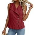 thumbnail image 6 of Pounoo Vests for Women Asymmetric Lapel Collar Button Front Sleeveless Tops for Women Loose Fit Office Linen Tops for Women, 6 of 7