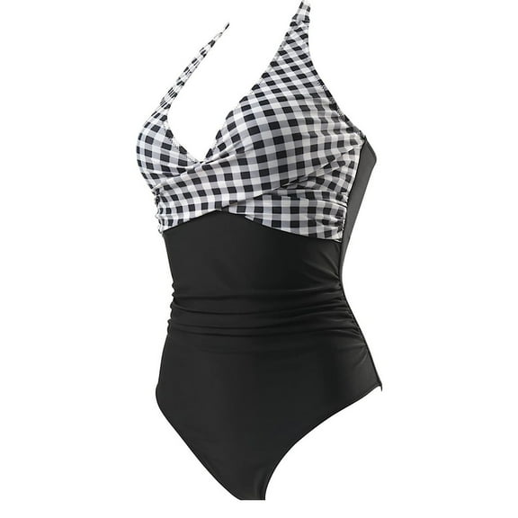 UTSJKR Women's Halter Push Up High Waisted Bathing Suit Floral Print Sexy One Piece Swimsuits Retro Ruched Swimwear White 16-18