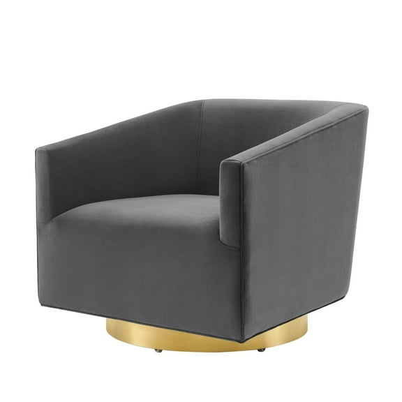 Armchair Accent Swivel Chair, Velvet, Gold Grey Gray, Modern Contemporary Urban Design, Living Lounge Room Hotel Lobby Hospitality