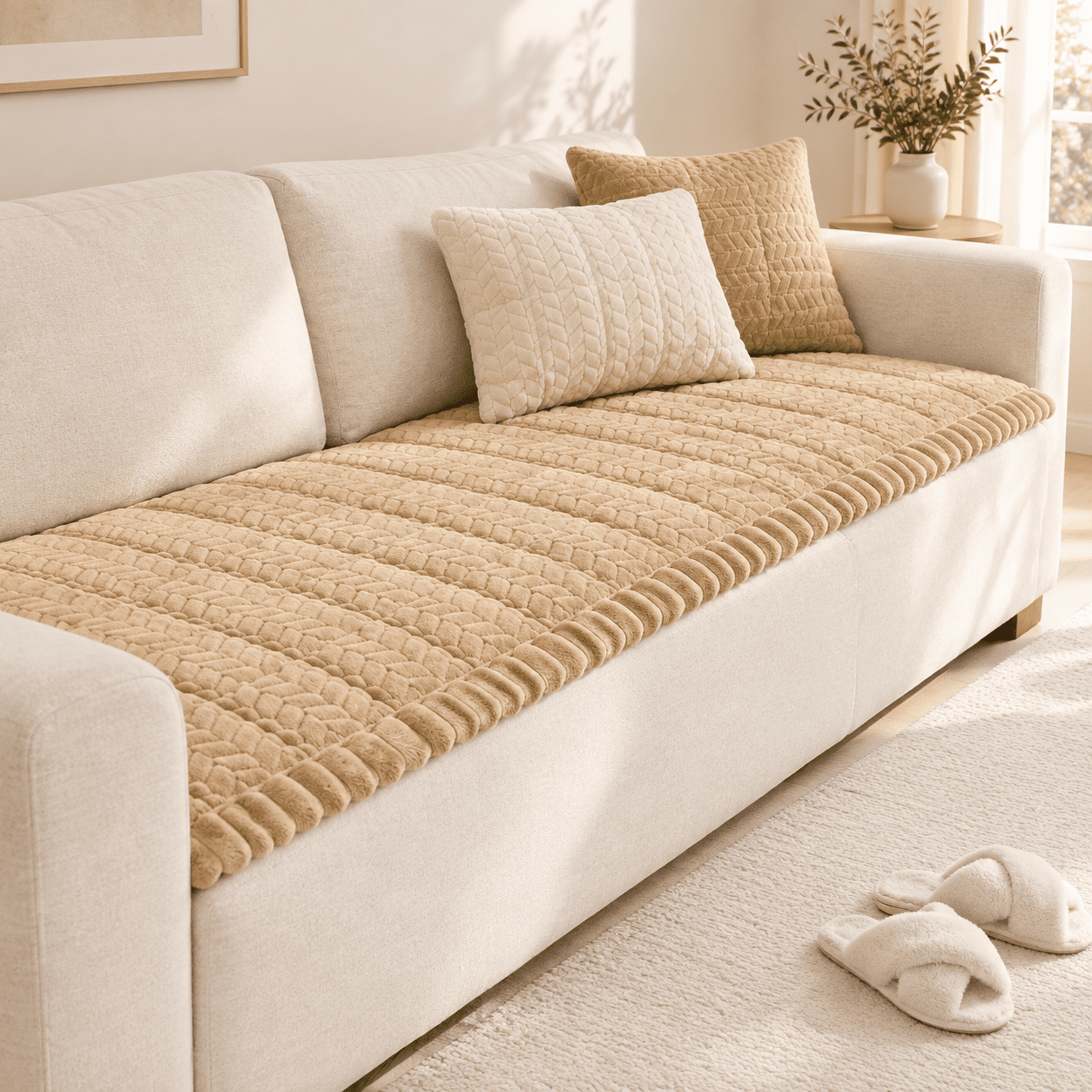 Khaki 27.6 x 59.06 Fuzzy Non-Slip Pet Sofa Cover Protector