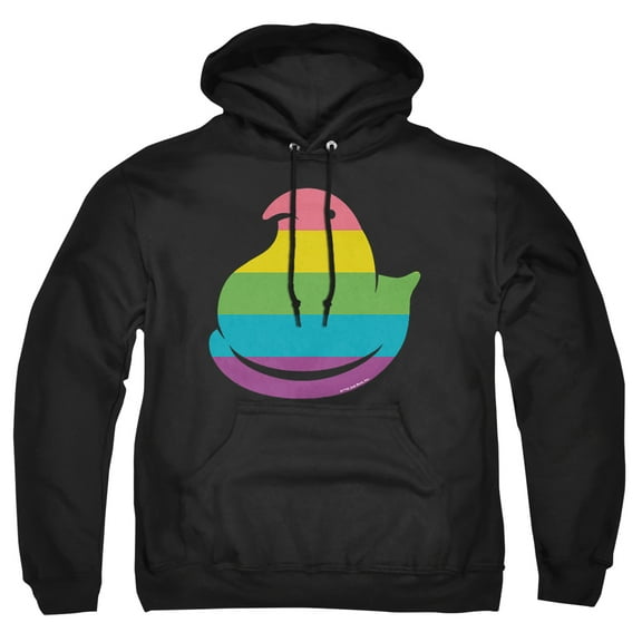 Rainbow Striped Easter Peep Adult Pull-Over Hoodie, Black, X-Large