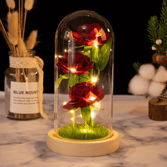 FTCBJJA Preserved Forever Rose Gifts for Women, Warm Light Artificial Flowers with LED in Glass Dome, Romantic Eternal Rose Anniversary Birthday Gift for Mothers Day Valentines Christmas, Red