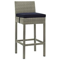 Afuera Living 30" Rattan & Aluminum Patio Bar Stool in Light Gray/Navy