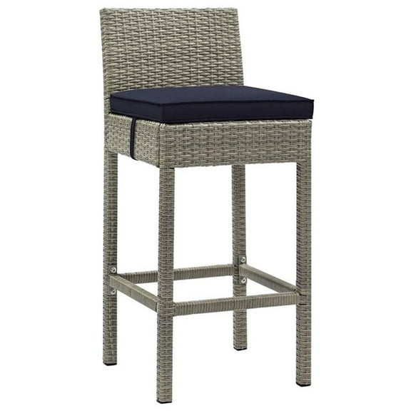 Afuera Living 30" Rattan & Aluminum Patio Bar Stool in Light Gray/Navy