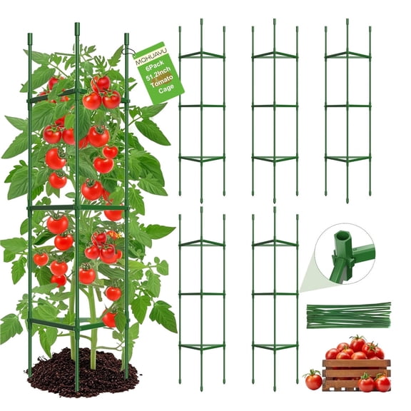 6 Pack Tomato Cages for Garden,Up to 51.2Inch Tomato Cage Trellis-Upgraded Hexagon Connector,Heavy Duty Adjustable Tomato Stake Support for Raised Garden Bed