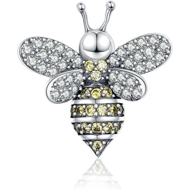 HUGFEGWE S925 Sterling Silver Bee Beaded Pendant Color Dripping Oil Zircon Insect Bead Pendant U2536-22394