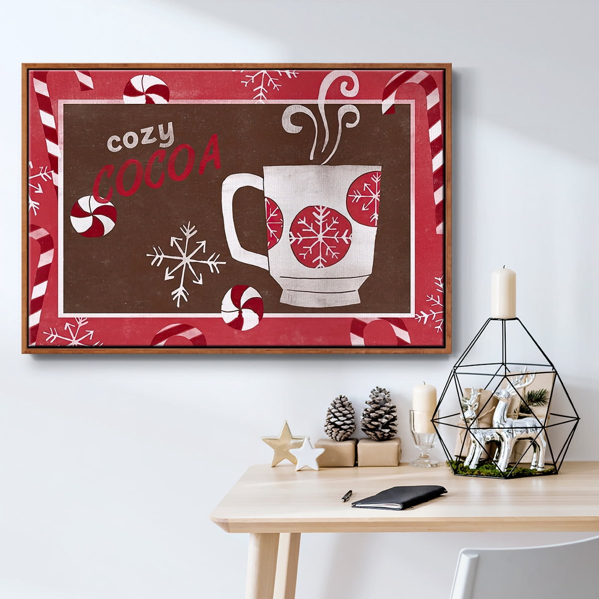Cozy Cocoa Christmas Collection A - Framed Gallery Wrapped Holiday Canvas - 27 x 41 - Rosewood Frame