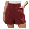 thumbnail image 6 of Asklazy Womens Summer High Waist Linen Shorts Roll Up Pleated Zippered Wrap Hem Wide Leg Shorts with Pockets,US Size,2XL,Wine Red, 6 of 10
