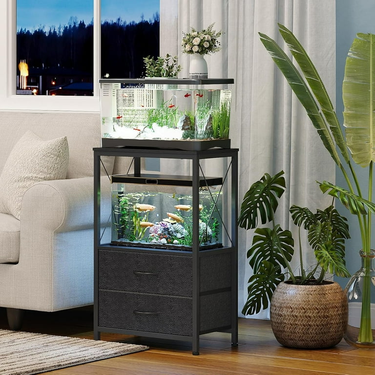 Fish Tank Stand 10 Gallon with 2-Tier Shelf, Aquarium Stand with 2 Drawers, Metal Frame Heavy Duty Reptile/Turtle Tank Stand for Home Office, Fish Tanks Accessories Storage - Walmart.com Fish Tank Stand 10 Gallon with 2-Tier Shelf, Aquarium Stand with 2 Drawers, Metal Frame Heavy Duty Reptile/Turtle Tank Stand for Home Office, Fish Tanks Accessories Storage - Walmart.com
