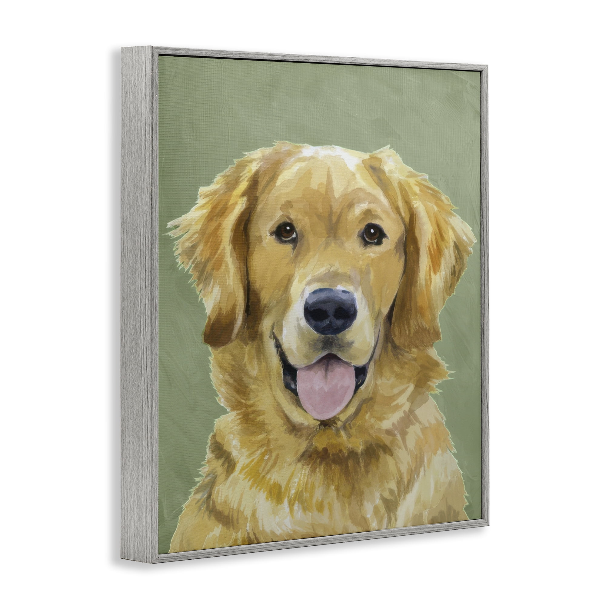 Stupell Industries Smiling Golden Retriever Portrait Gray Framed Giclee Art, design by Lil' Rue