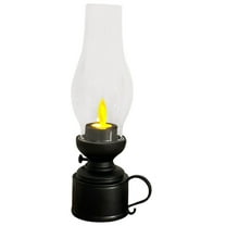 Zmeidao Vintage Flameless Table Lamp LED Kerosene Lantern, Clear Hurricane Lamp, Battery Operated, for Bedroom Living Room Xmas Party Decoration