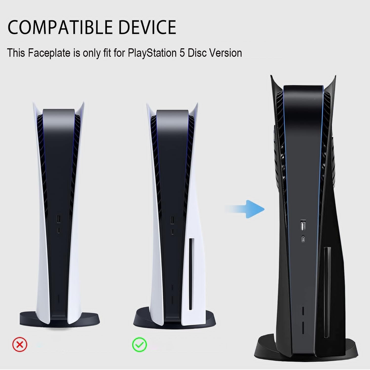 Replacement Faceplate with Cooling Vent Face Plate Console Cover for Playstation 5 Disc Edition, Side Plate Shell Accessories Hard Shockproof Anti-Scratch Dustproof ABS Case for PS5-Black
