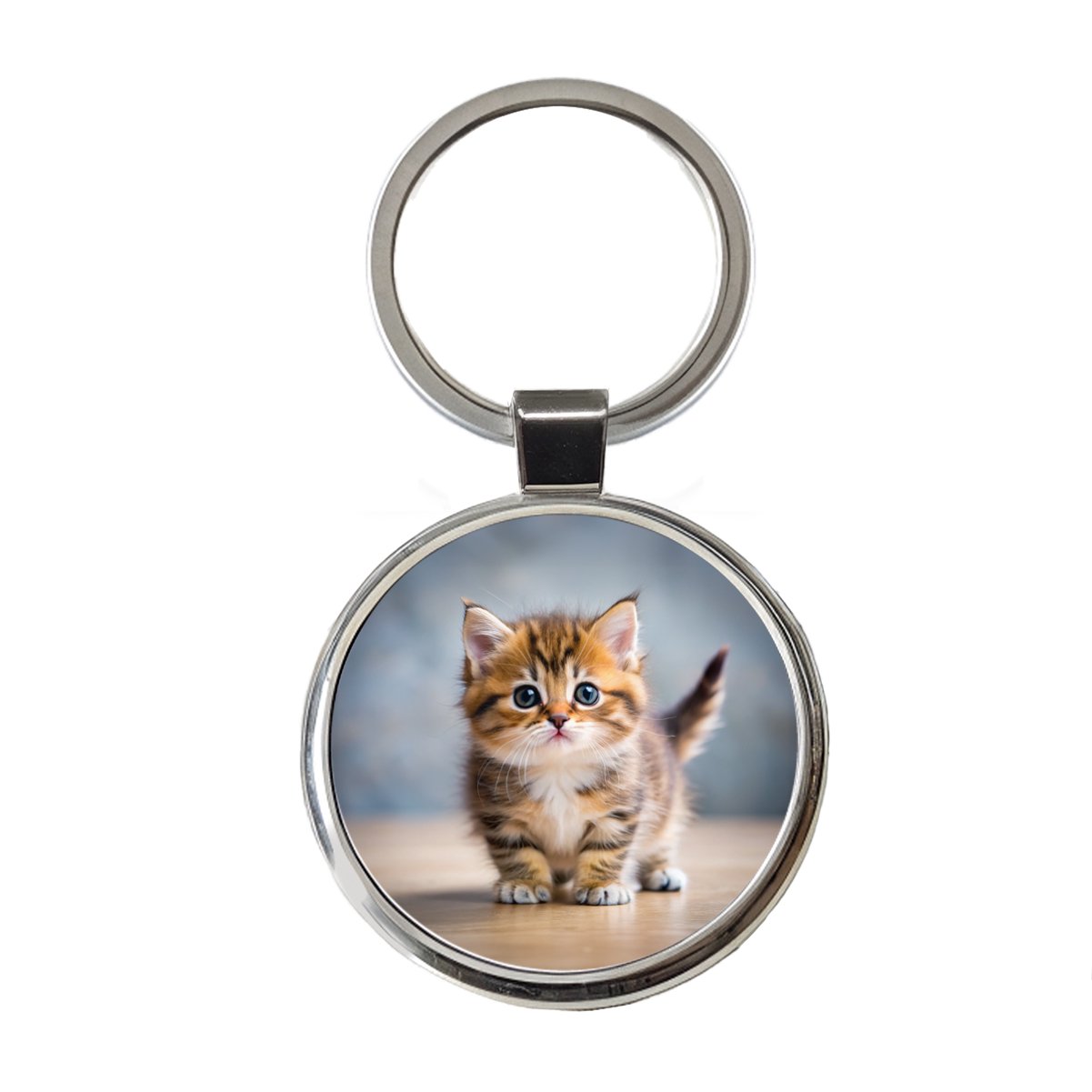 Munchkin Cat Kitten Photo Metal Round Keychain
