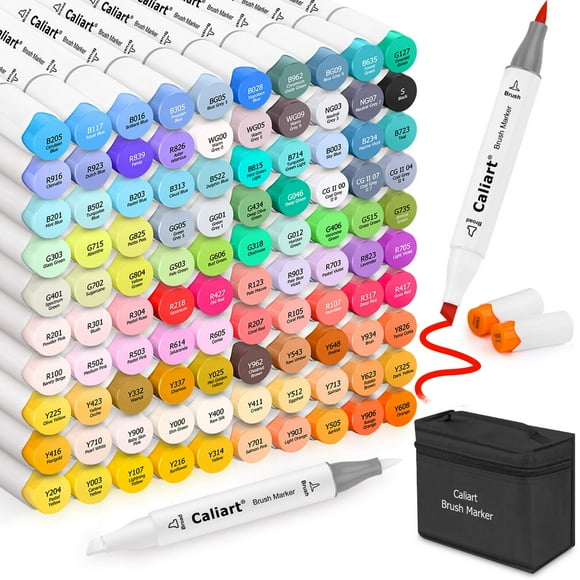 Marcadores de alcohol Caliart, 101 colores, brocha y cincel de doble punta