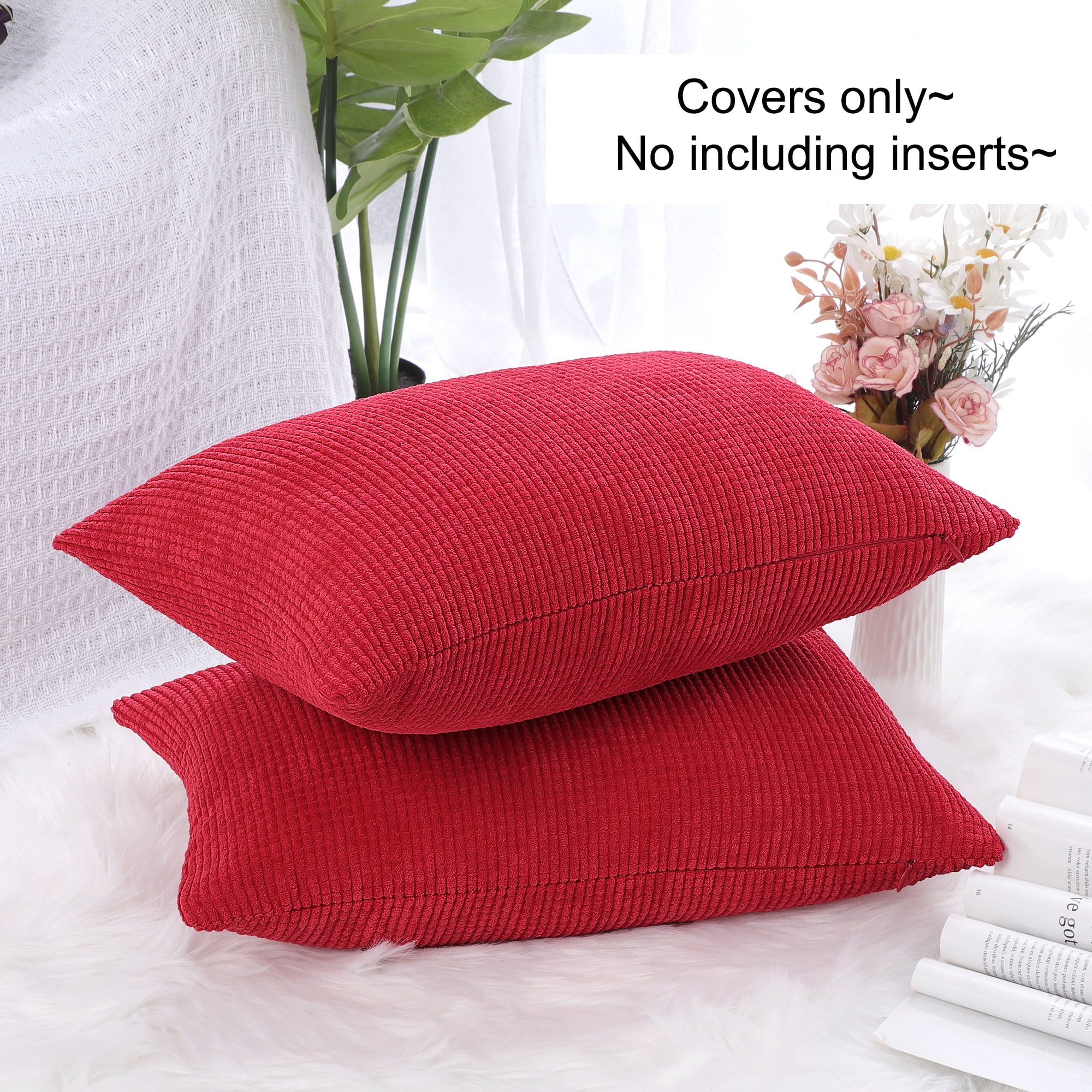Unique Bargains 2-Pack Corduroy Decorative Throw Pillow Covers Red 12" x 18"