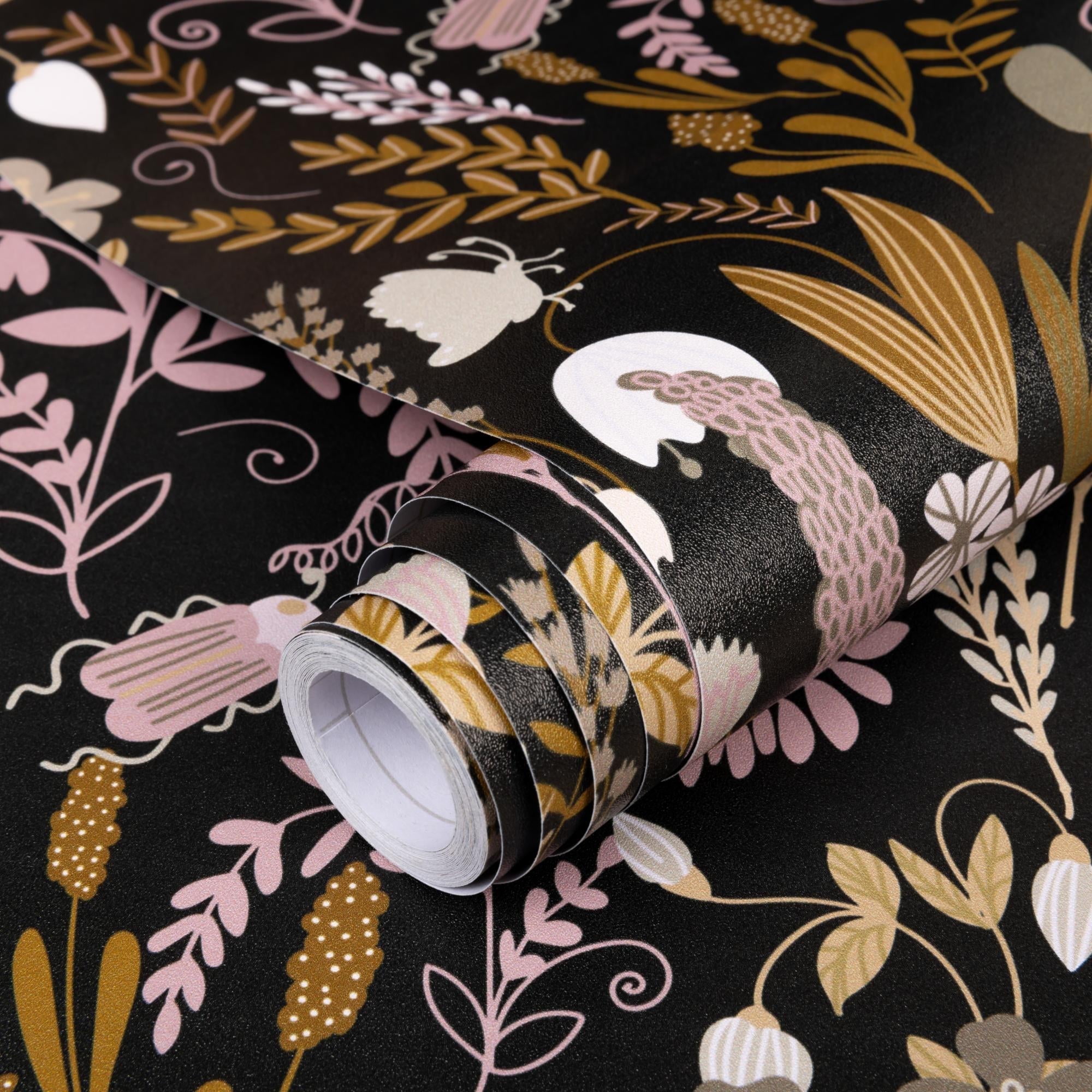 (3 pack) UMIGGEE Peel and Stick Wallpaper 17.7" x 118" Black Floral Self Adhesive Removable Wallpaper Peel and Stick for Home Bedroom Cabinets Thicken