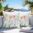 thumbnail image 5 of Waterproof Throw Pillow Covers Set of 2, 24x24 Inch Pink Yellow Spring Floral Decorative Pillowcases Outdoor Pillow Slip Cushion Covers Set for Couch Tent Watercolor Summer Botanical, 5 of 7