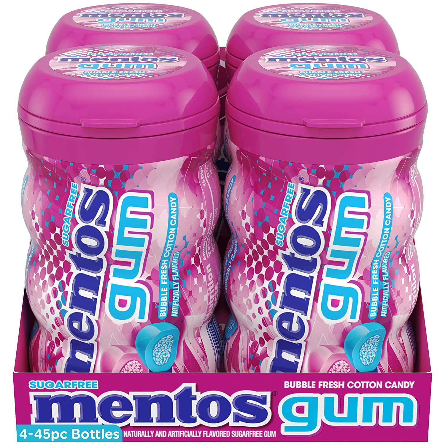 Mentos Sugar-Free Chewing Gum with Xylitol, Bubble Fresh Cotton Candy, 45  Piece Bottle Bulk Pack of 4 & Pure Fresh Sugar-Free Chewing Gum with