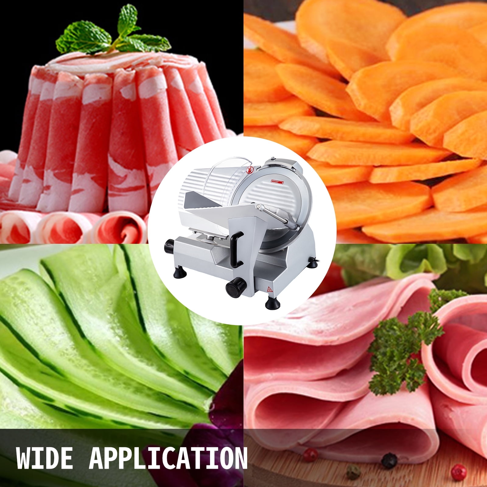 VEVORbrand Commercial Meat Slicer 12 inch,Electric Food Cutter Semi-Auto 320W Premium Stainless Steel Adjustable Thickness for Cheese Veggies Ham Fruit, Sliver