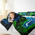 thumbnail image 4 of Manfei Chic Game Console Full Size Comforter Sets for Kid, Bling Stars Print Bedding Comforter Set, Futuristic Geometric Honeycomb Reversible Bedding Sets, Breathable Home Decor, 3pcs, 4 of 8