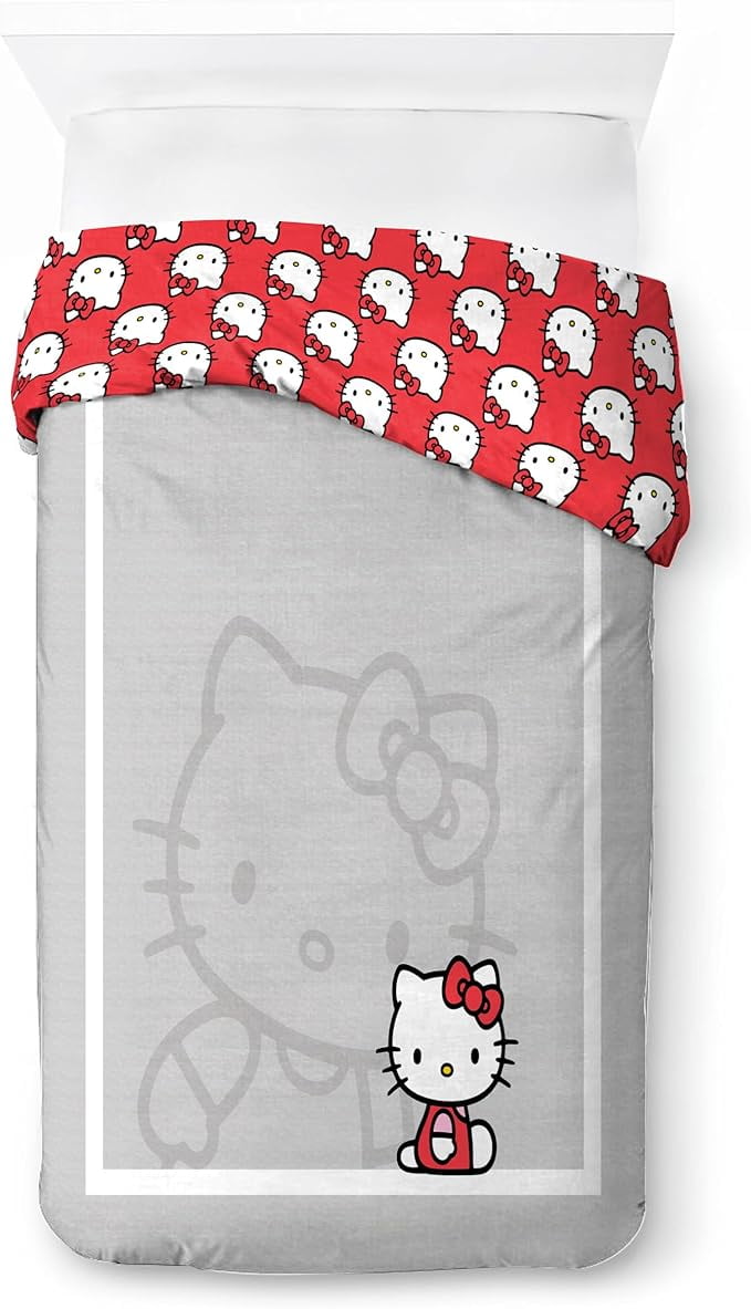 Hello Kitty Heathered Grey 2 Piece Twin Size Duvet Cover & Sham Set