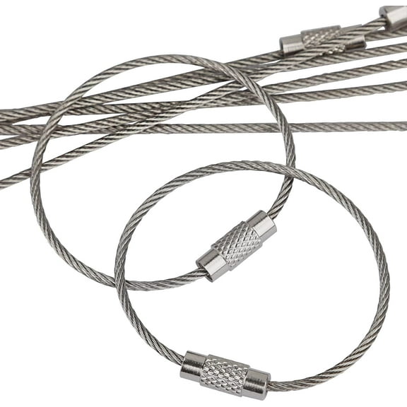 5 Inch/10 Inch Wire Keychain Cable Large Stainless Steel Key Ring Loop Holder, 20/50/100 Pack