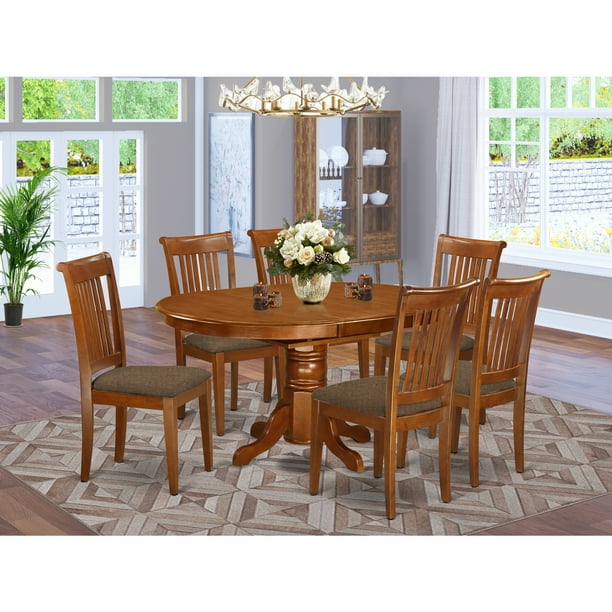 Avon Dinette Table With Leaf And Kitchen Chairs Set Finish Saddle Brown Number Of Items 7 Shape Oval Style Microfiber Seat Walmart Com Walmart Com