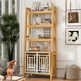 thumbnail image 6 of ZephyPaws 76" Modern 2-in-1 Dog Crate Furniture, Wooden Bookcase with Storage Shelves and Hidden Pet Kennel Cabinet, Walnut Finish, 6 of 13