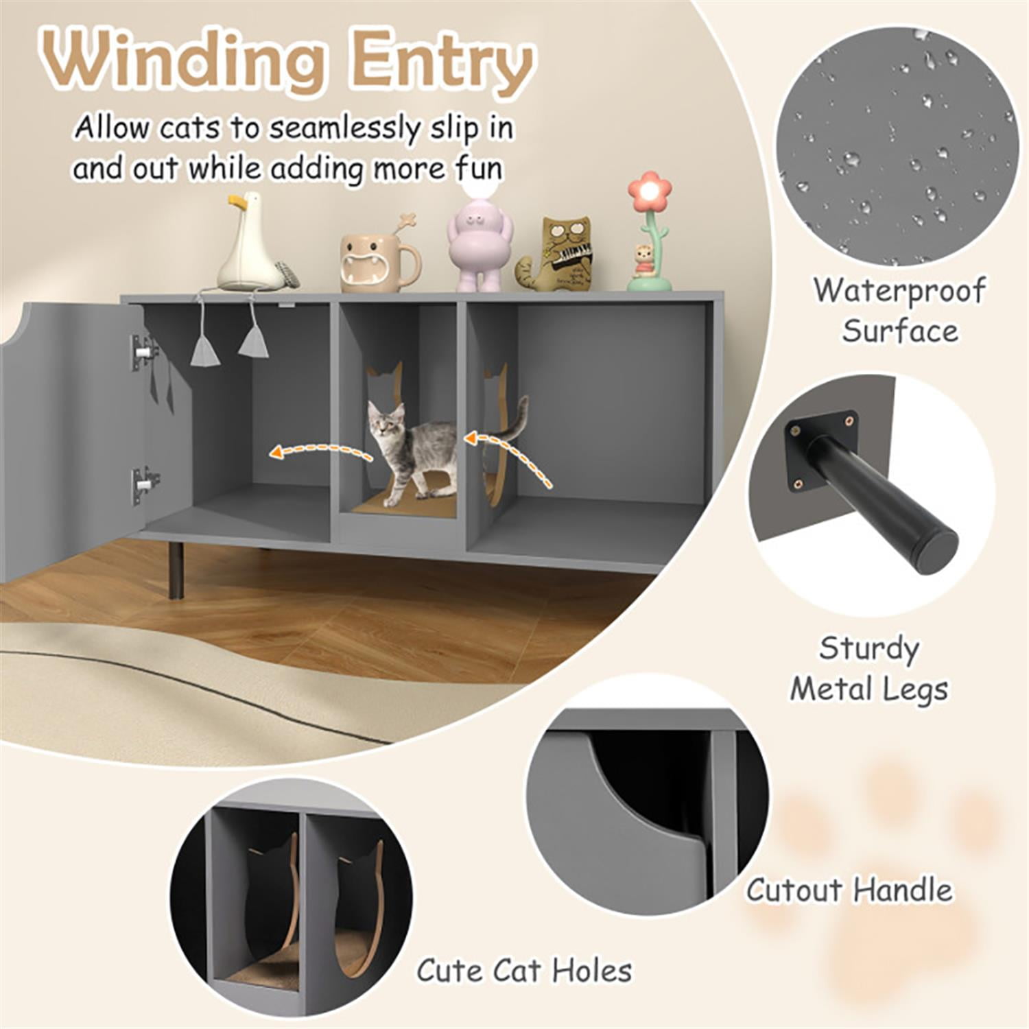 Kadyn 40" Cat Litter Box Enclosure Furniture with Scratching Board, Hidden Litter Box for Cats, Cat House Furniture for Side Table or Nightstand, Gray
