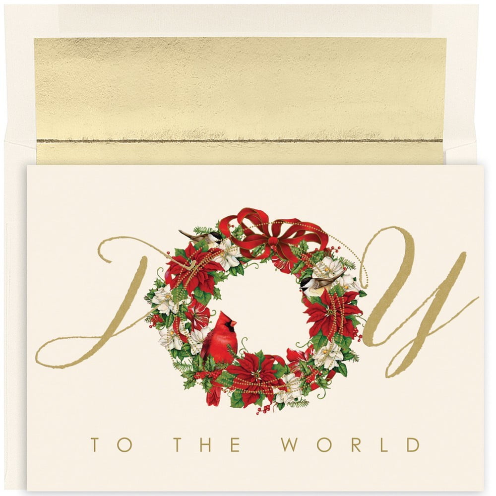JAM Christmas Card Sets, Cardinal Wreath Joy, 18/Pack
