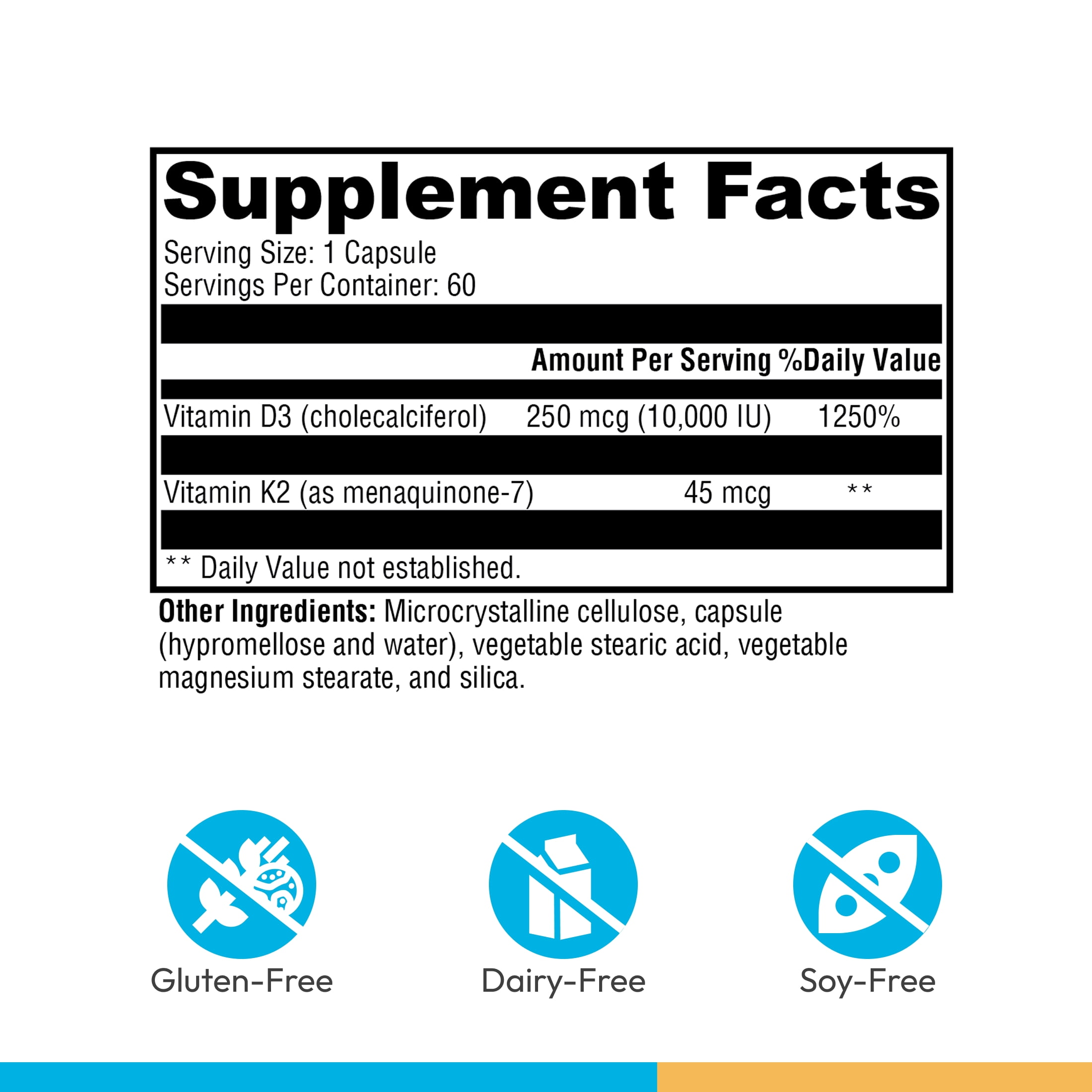 XYMOGEN K2 D3 10000 Vitamin D3 K2 Supplement for Immune, Bone and Cardiovascular Support Non GMO, Gluten Free, Vegetarian 60 Capsules