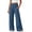 Blue, variant on Women's Plus Size Wide Leg Pants Smocked Elastic High Waist Casual Palazzo Trousers Button Decor Loose Flowy Long Pants with Pockets