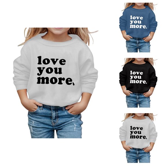 Kids Crewneck Sweatshirt Long Sleeve Love You More Print Pullover Casual Fashion Top Boys Girls 3-14 Years