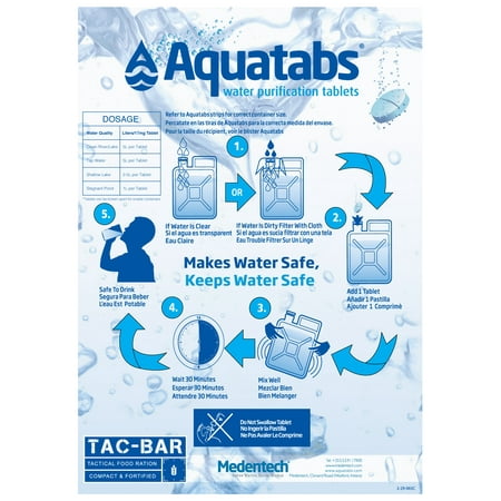 TAC-H2O Refill - 100 Aquatab Water Purification Tablets - By Tac-Bar Tactical Food (Best Rated Water Purification Tablets)