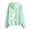 thumbnail image 4 of Women's Dandelion Print Drawstring Pocket Zip Up Hoodie Sweatshirt, Fleece Lined Oversized Winter Fall Jacket Coat for Casual Daily Wear, Outdoor Activities and Y2K Street Fashion Light Green S, 4 of 4