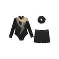 thumbnail image 4 of TTAO Girls Gymnastics Leotard Kids Long Sleeve Sports Unitard with Shorts and Hairband for Gym Dance A Black 10, 4 of 5