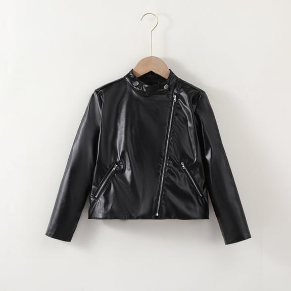 hengsof Kids Unisex Leather Casual Jacket, Solid Color Lightweight Coat Versatile Fashion Jacket for Cool Weather, Ages 5 to 12 Years