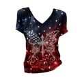 thumbnail image 4 of MEICHEN Women's V Neck Butterfly & Rose Print T Shirt Patriotic Glitter Graphic Casual Top, 4 of 4