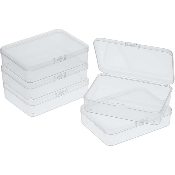 Monebena 5 Pcs Mini Plastic Storage Containers Box with Lid, Small Storage Containers Travel Case 4x3x1 Inches Clear Rectangle Box Organizer for Collecting Small Items, Beads, Jewelry, Cards, Crafts