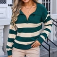 thumbnail image 6 of Amidoa Womens Sweaters Long Sleeve Green V-Neck Striped Lightweight Collared Fall Sweaters Womens Cardigans L, 6 of 7